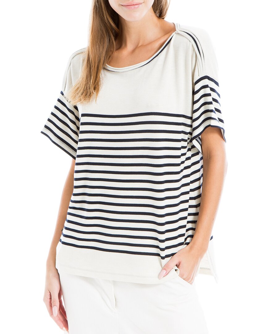 Max Studio Stripe Boatneck T-shirt In White