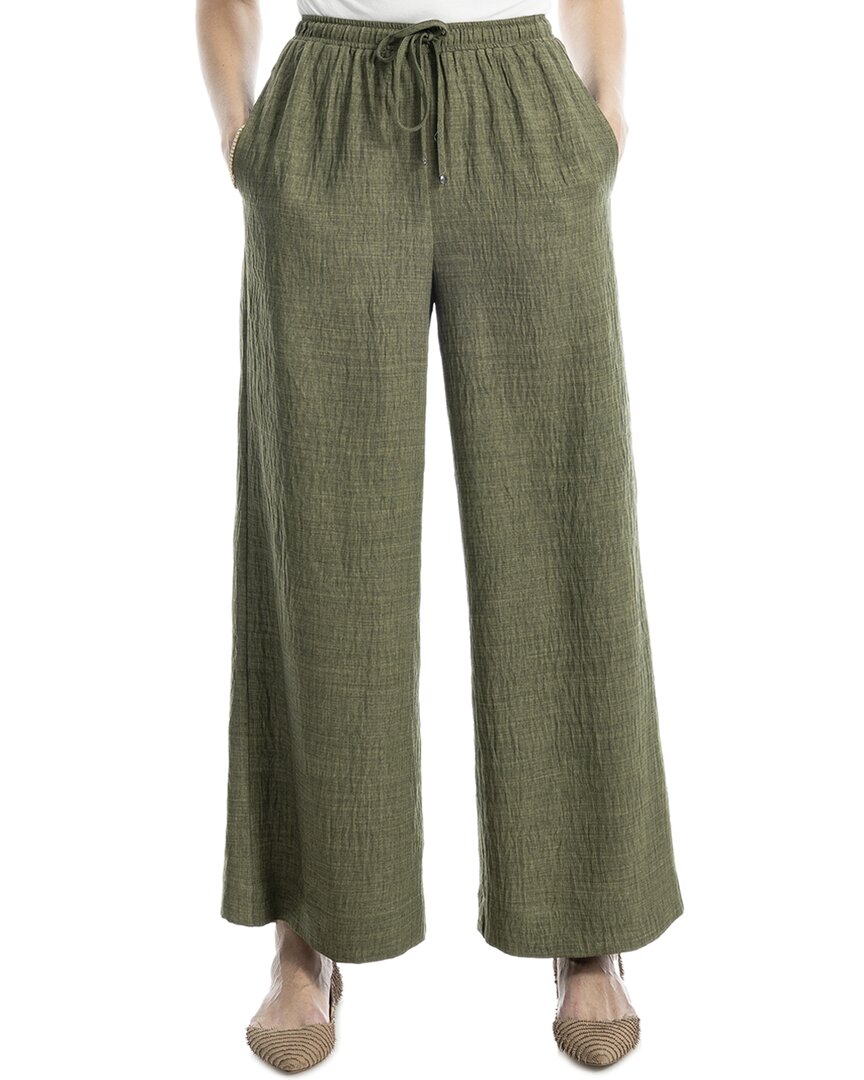 Max Studio Two Tone Texture Woven Drawstring Pant In Green