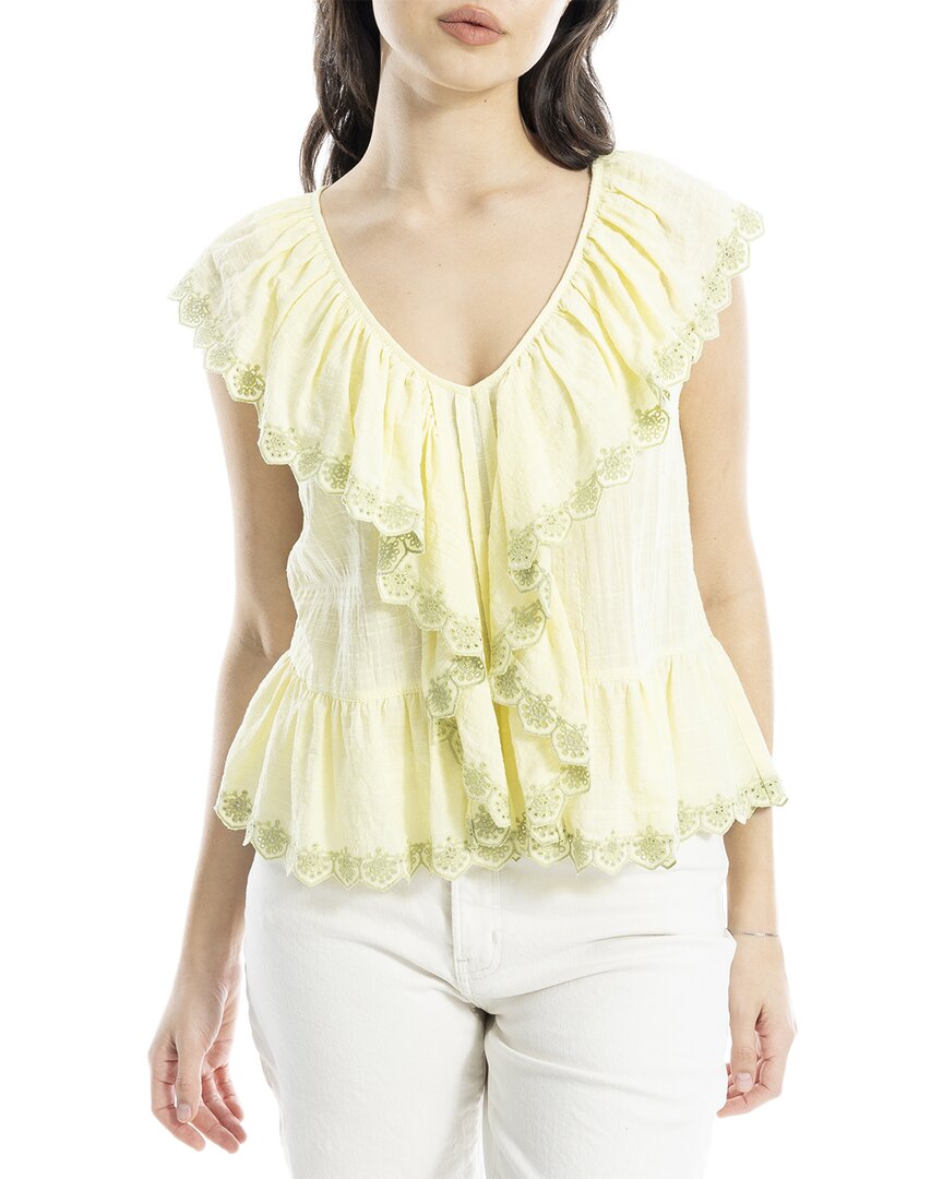 Max Studio Embroidered Ruffle Sleeve V-neck Top
