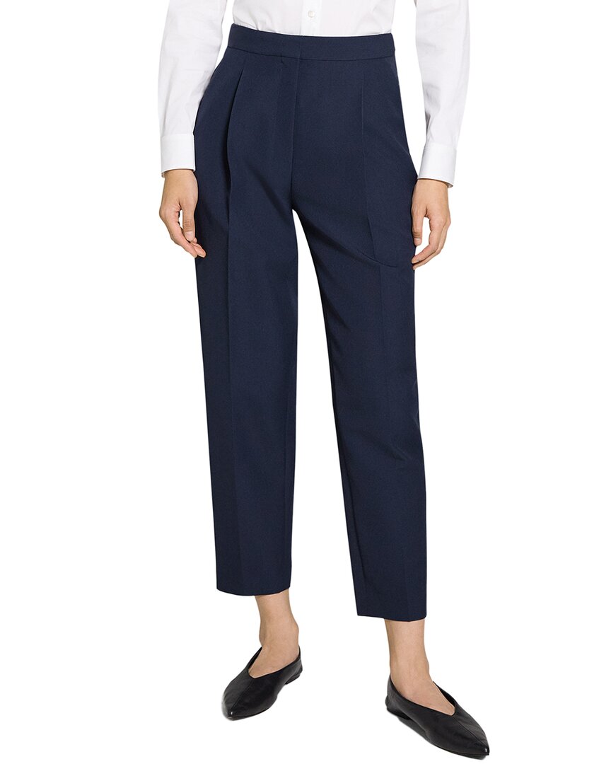 Theory Pleated Taper Wool-blend Pant In Blue