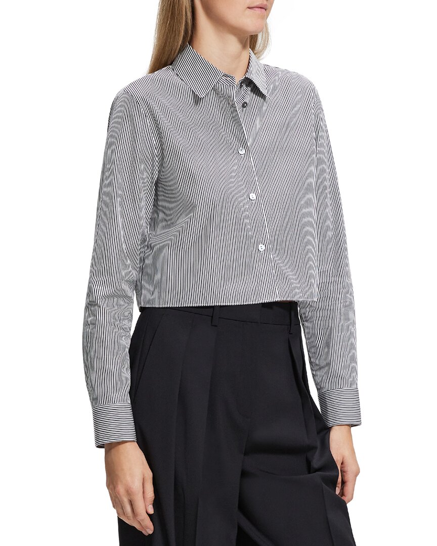 Theory Crop Classic Shirt In Gray