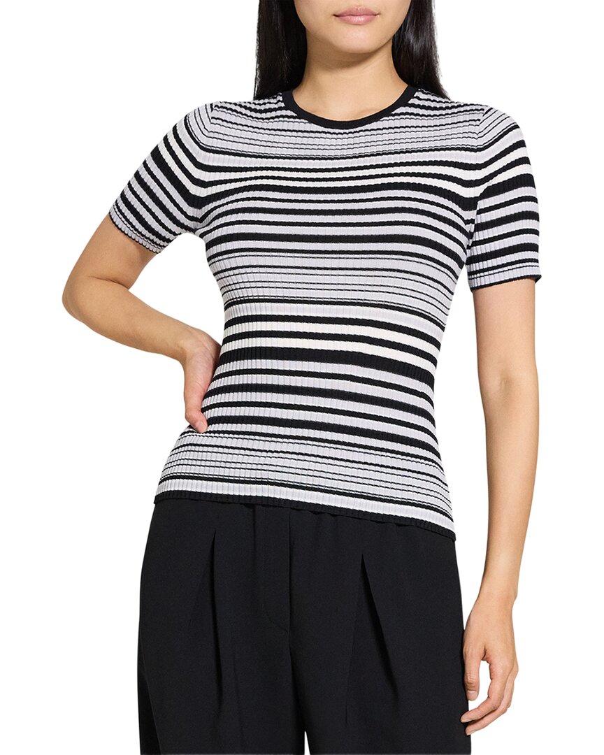 Theory Ribbed Short-sleeve Sweater In Regal Wool