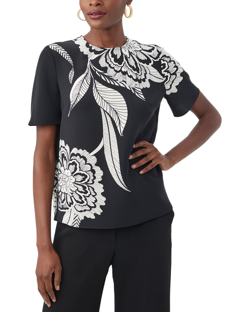 Trina Turk Sugar Hill Floral-print Crewneck Top In Black