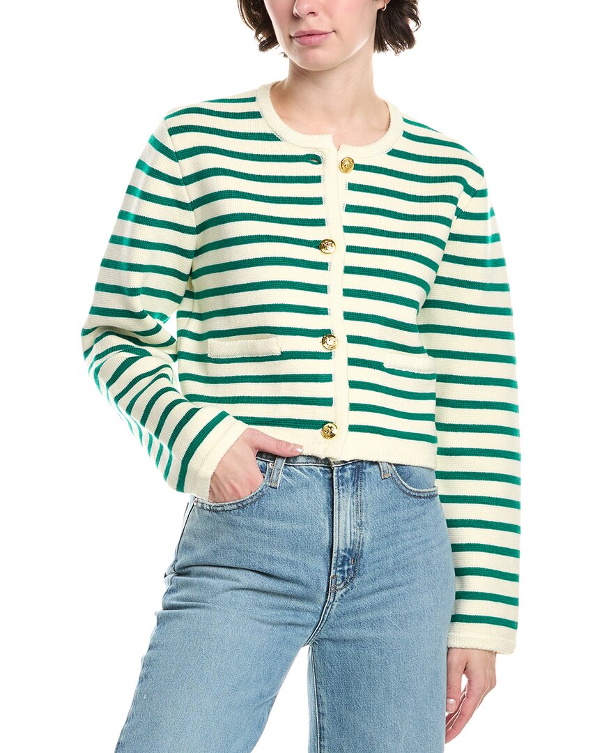 Endless Rose Knit Stripe Wool-blend Cardigan In Green