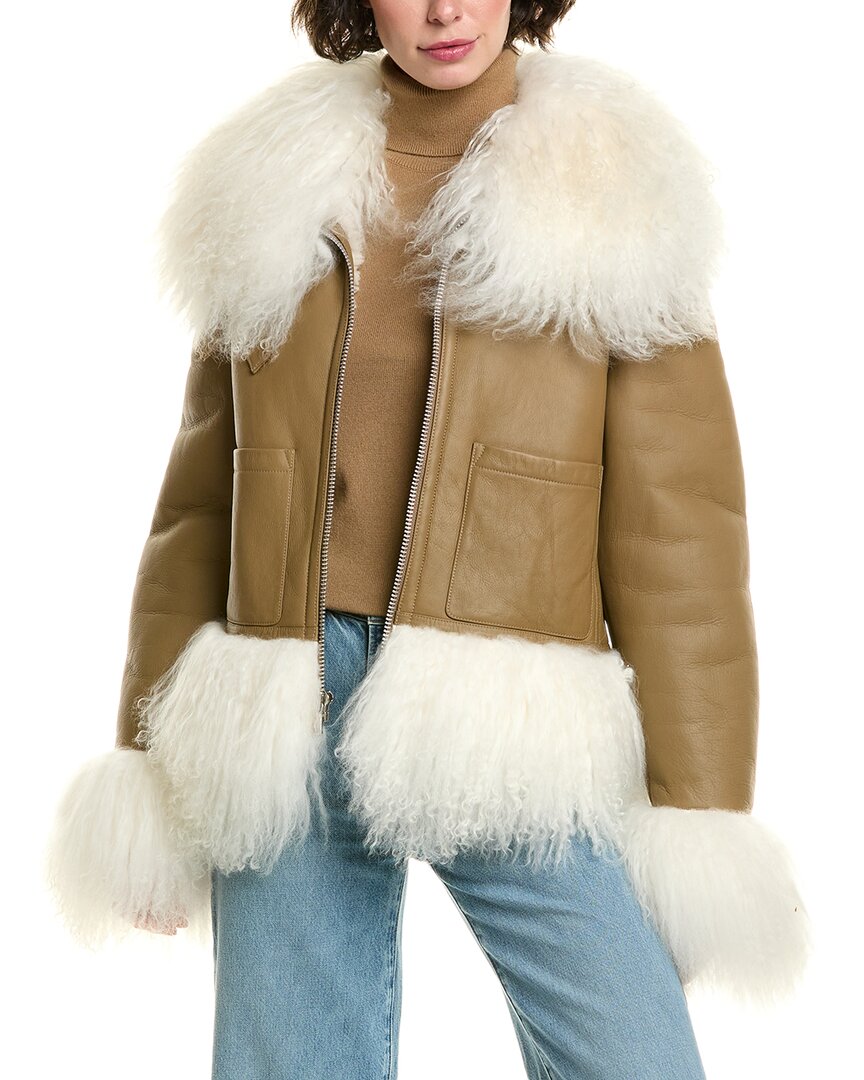 Michael Kors Collection Leather & Shearling Moto Jacket In Brown
