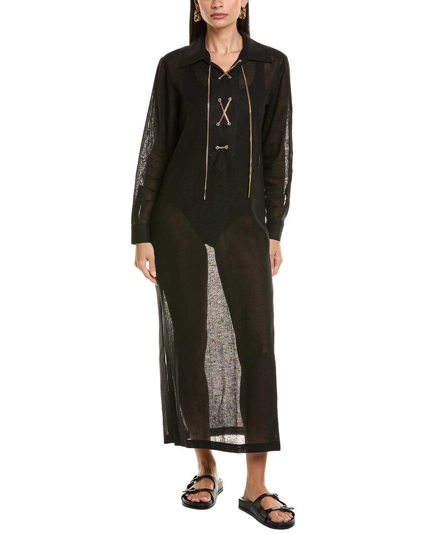 Michael Kors Lace-up Crepe Caftan Dress In Black