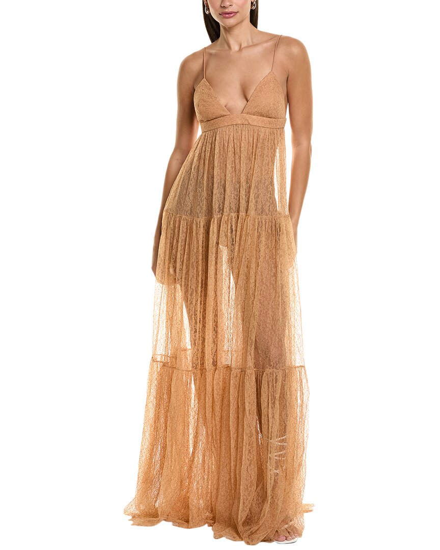Michael Kors Collection Lace Tiered Bra Silk Gown In Neutral