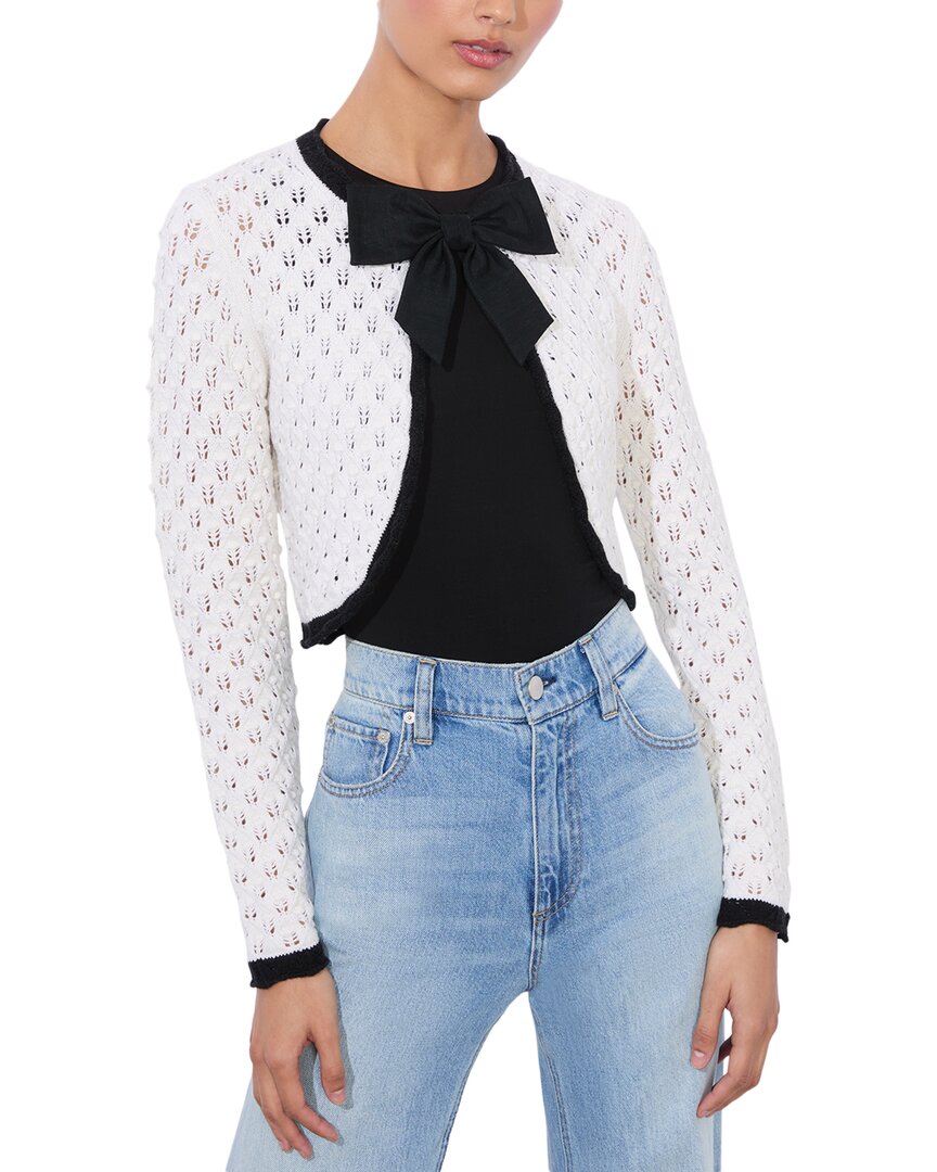 Alice And Olivia Wool Shrug Bow Cardigan In White