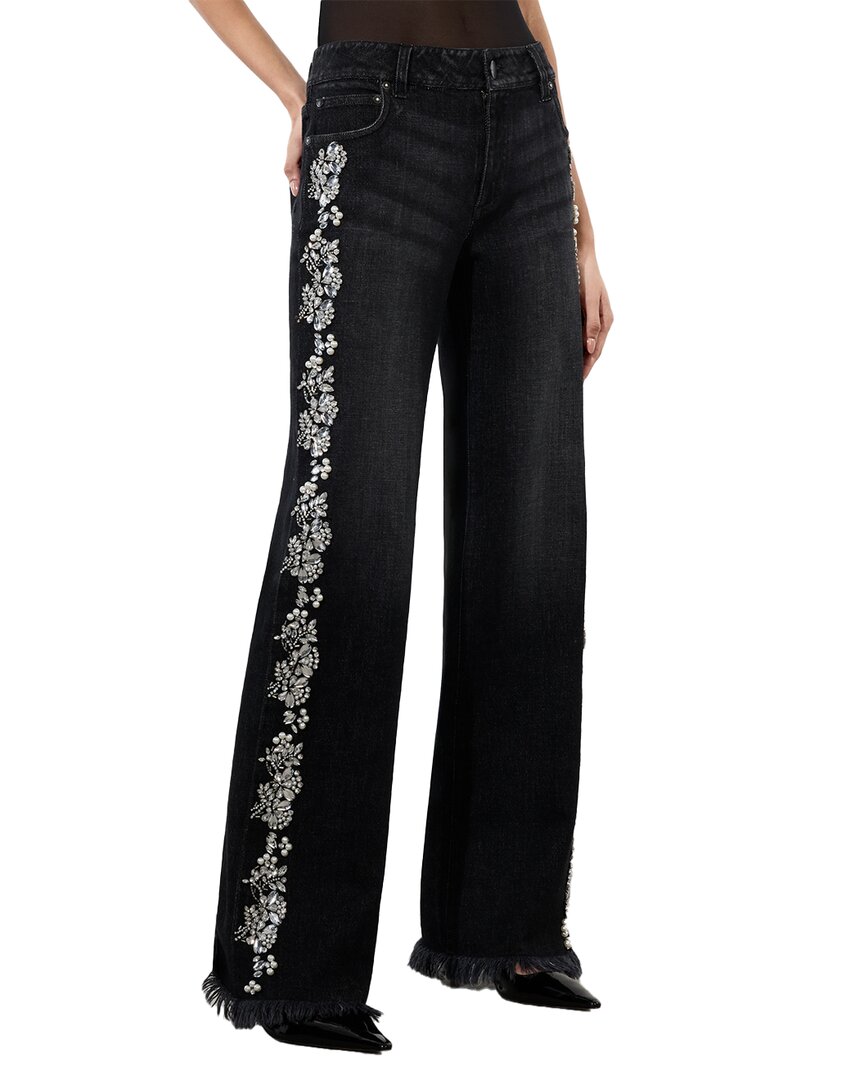 Alice And Olivia Roxie Embellished Straight-leg Jeans In Black