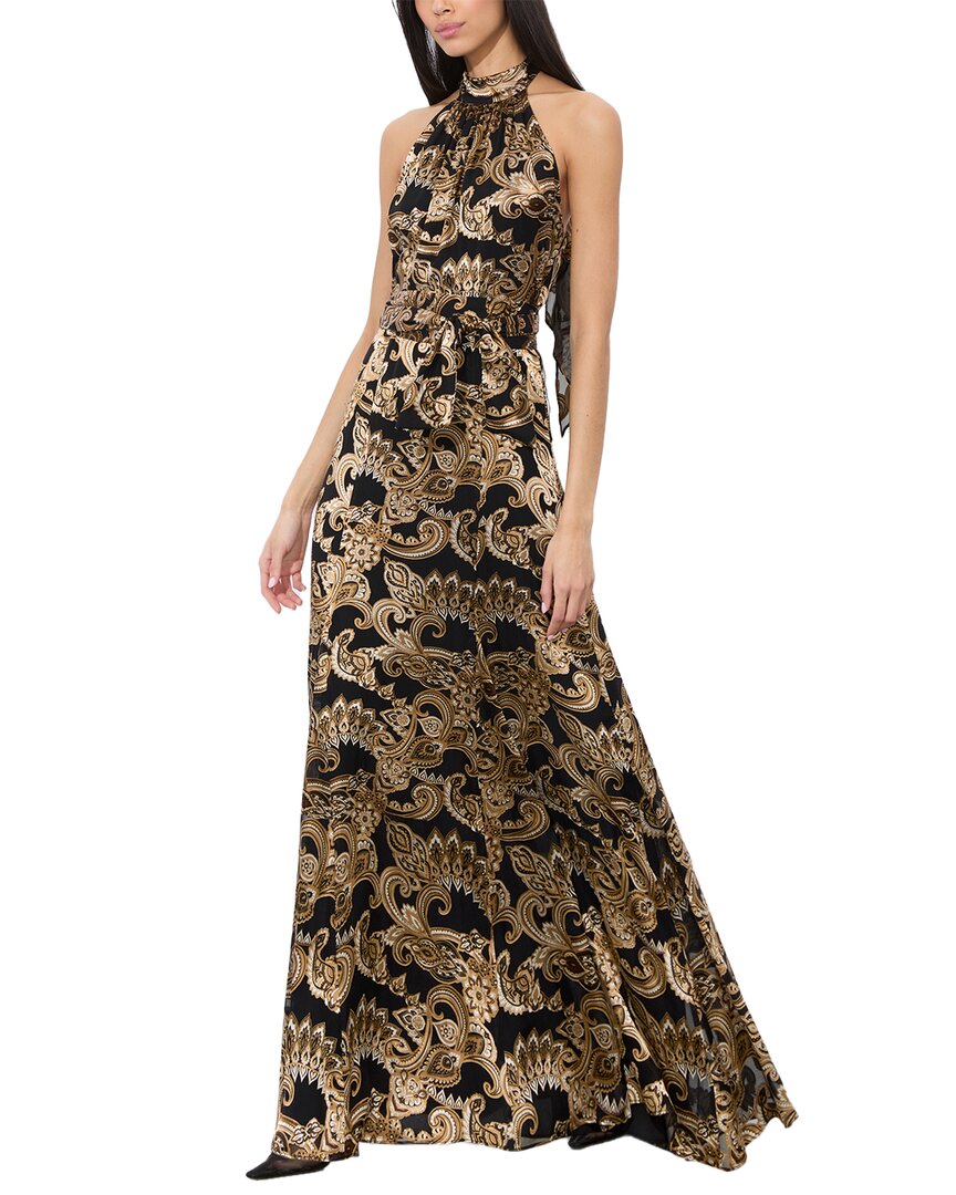 Alice And Olivia Satin Dita Maxi Dress In Brown