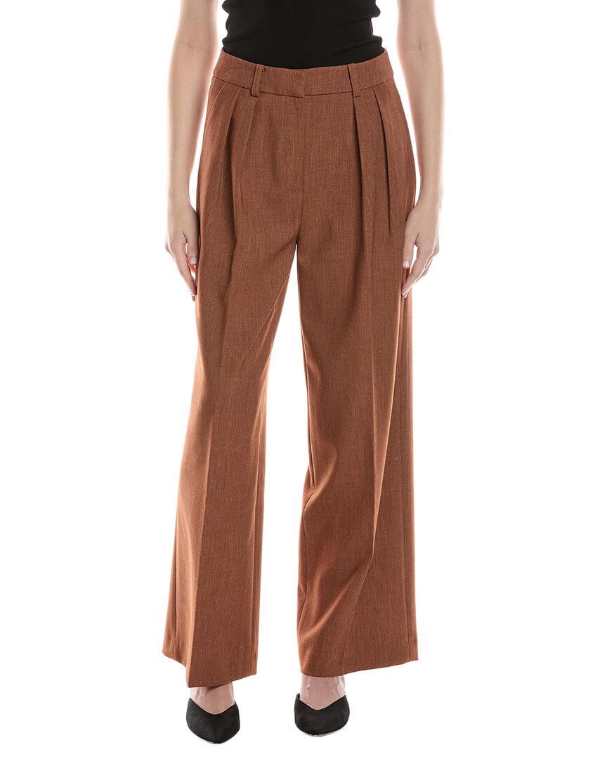 Kenneth Cole Melange High Rise Fly Front Double Pleat Wide Leg Pant In Brown
