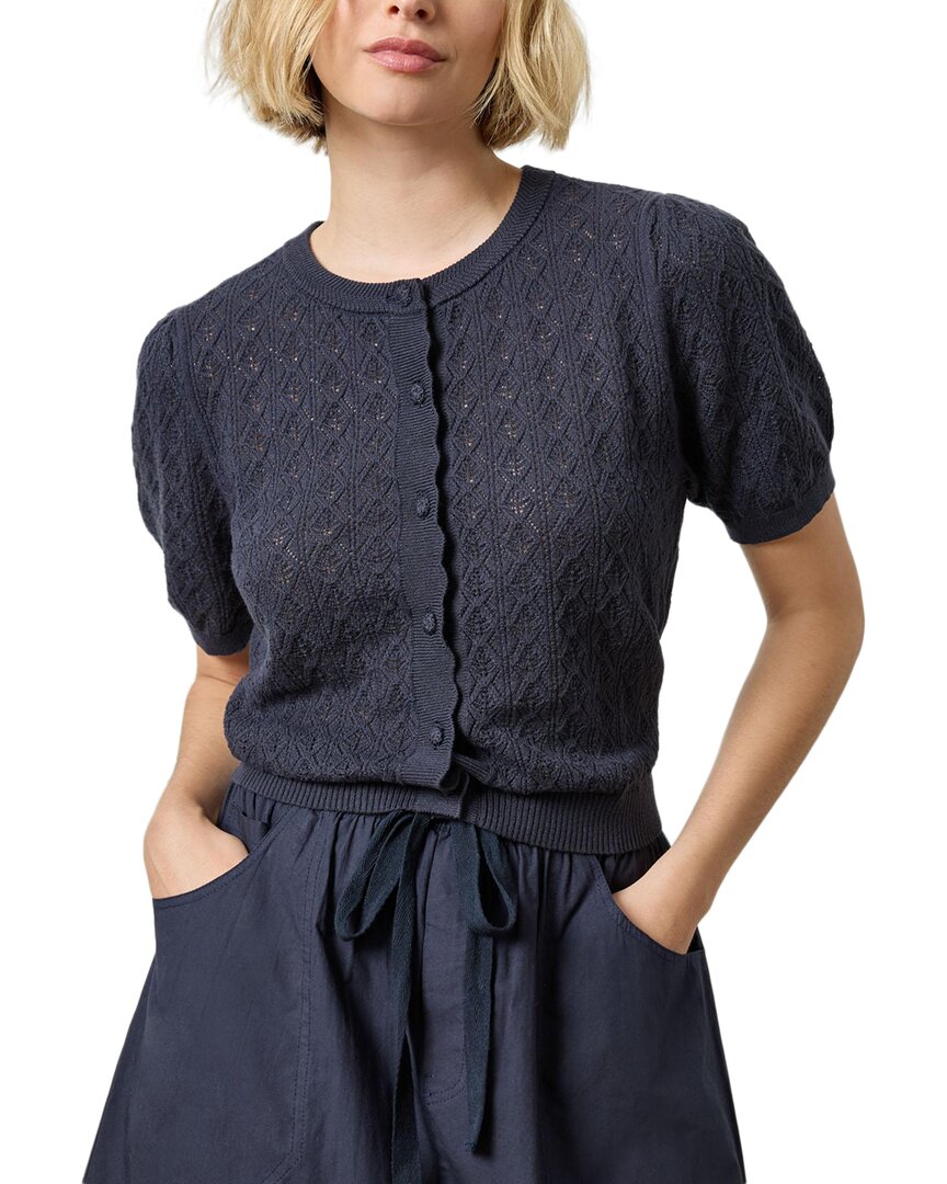 Lilla P Pointelle Cardigan In Navy In Blue