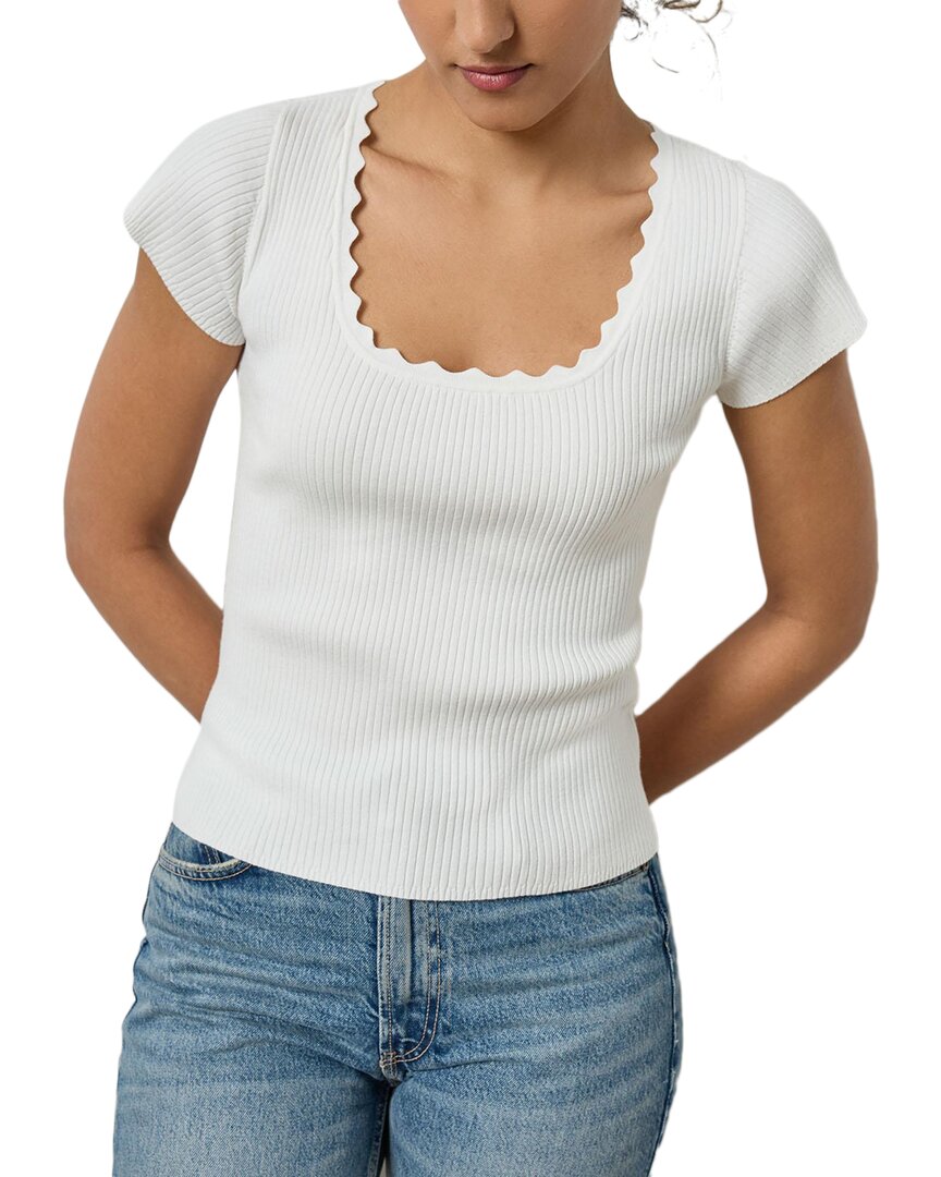 Lilla P Cap Sleeve Scallop Neck Sweater In White