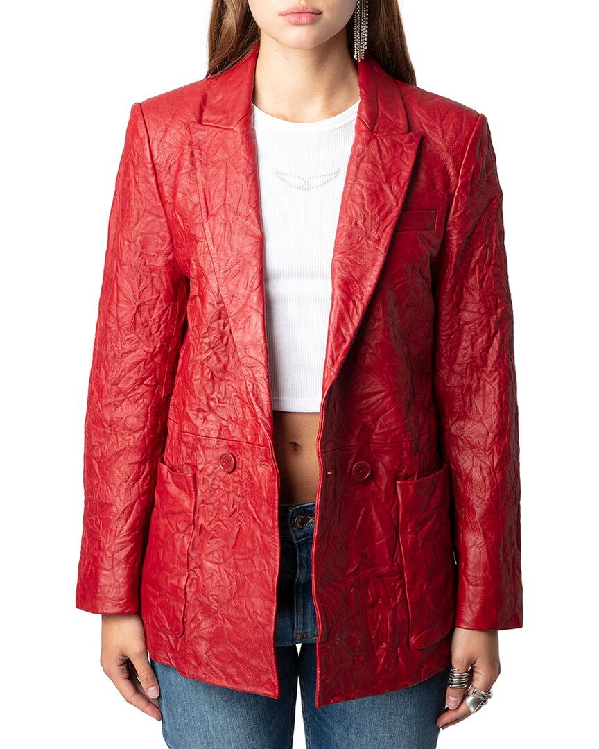 Zadig & Voltaire Visko Crinkle Leather Jacket In Red