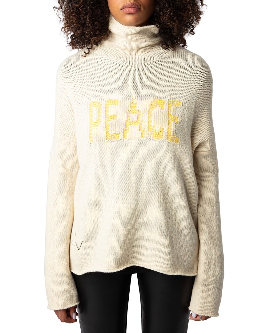 Zadig & Voltaire Almy Peace Intarsia Wool Turtleneck Sweater In Neutral