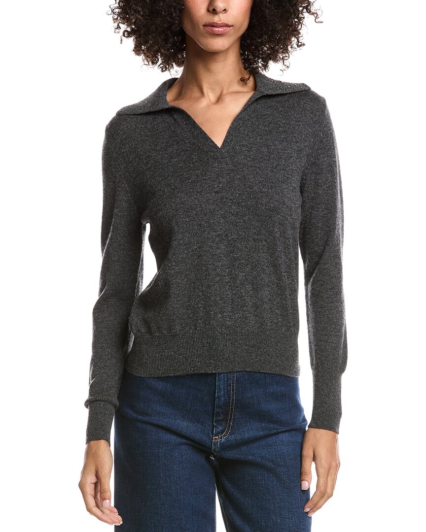 Forte Cashmere Wool & Cashmere-blend Crystal Polo Sweater In Gray