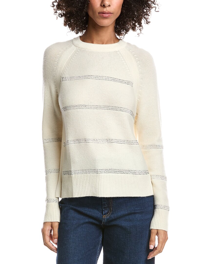 Forte Cashmere Crystal Wool & Cashmere-blend Raglan Sweater In White