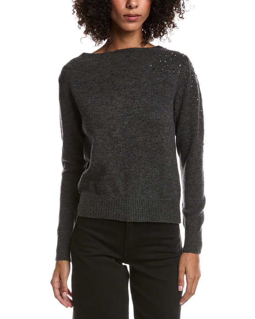 Forte Cashmere Crystal Cluster Off Shoulder Wool & Cashmere-blend Sweater In Gray