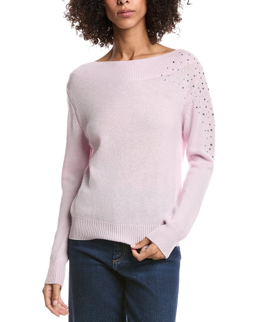 Forte Cashmere Crystal Cluster Off Shoulder Wool & Cashmere-blend Sweater In Pink