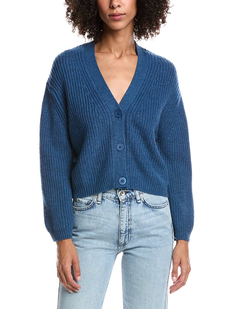 Forte Cashmere Wool & Cashmere-blend Short Rib V-neck Button Cardigan In Blue
