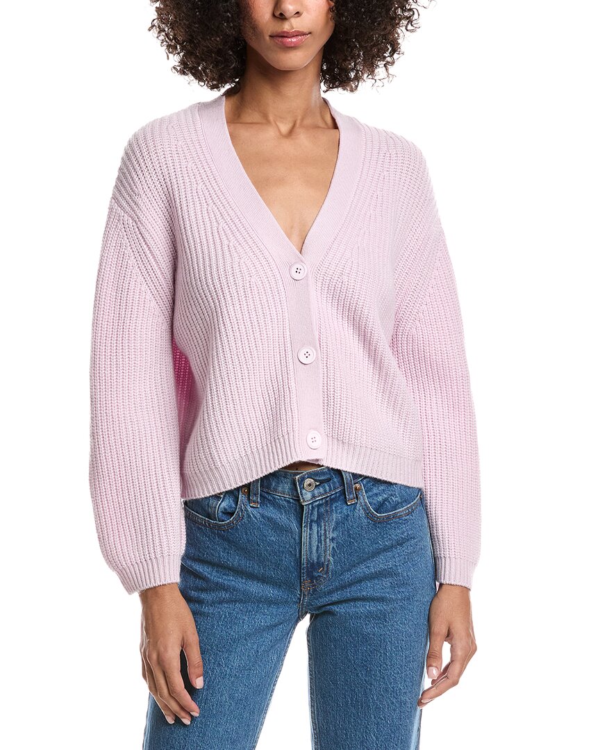 Forte Cashmere Wool & Cashmere-blend Short Rib V-neck Button Cardigan In Pink