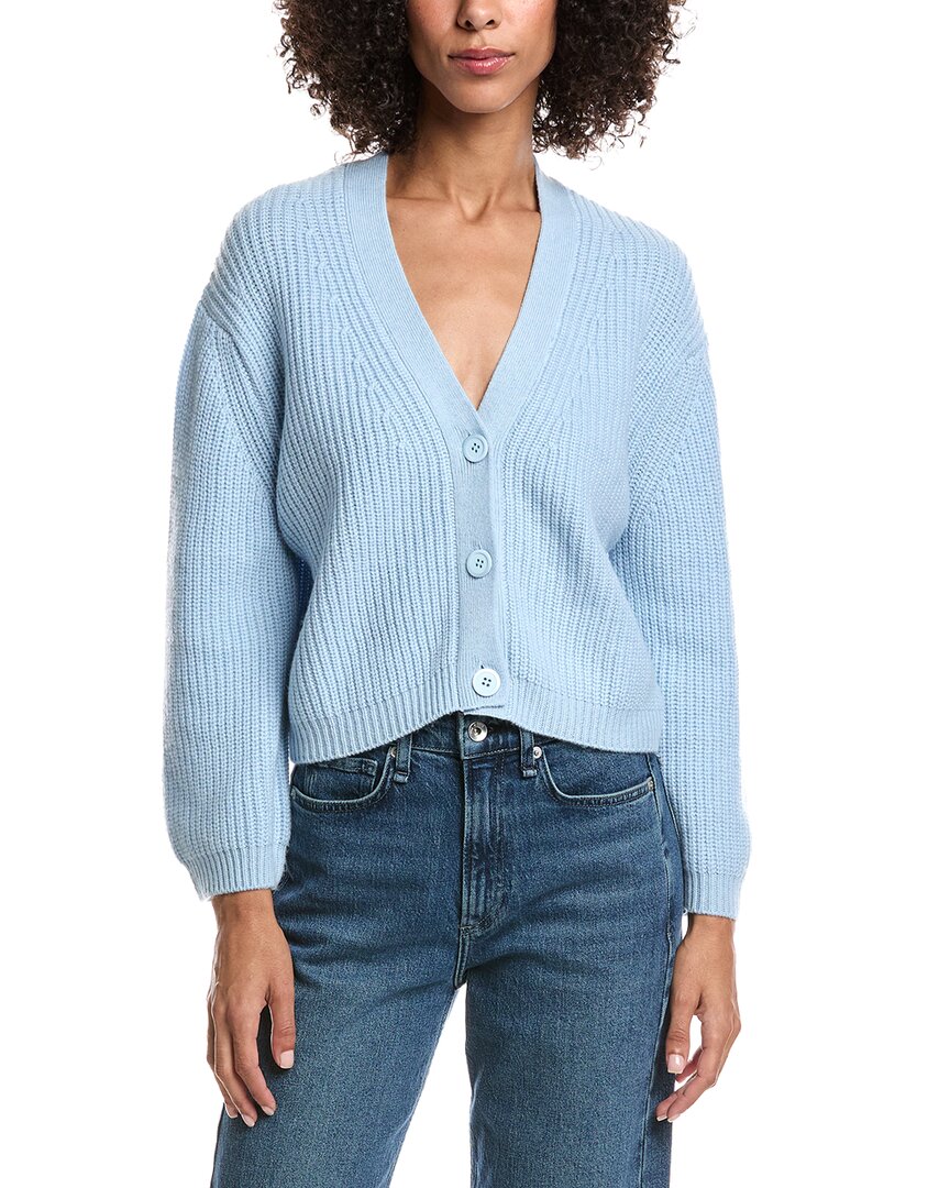 Forte Cashmere Wool & Cashmere-blend Short Rib V-neck Button Cardigan In Blue
