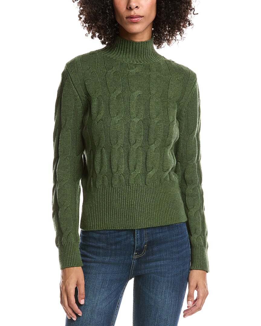 Forte Cashmere Cable Wool & Cashmere-blend Mock Neck Sweater In Green
