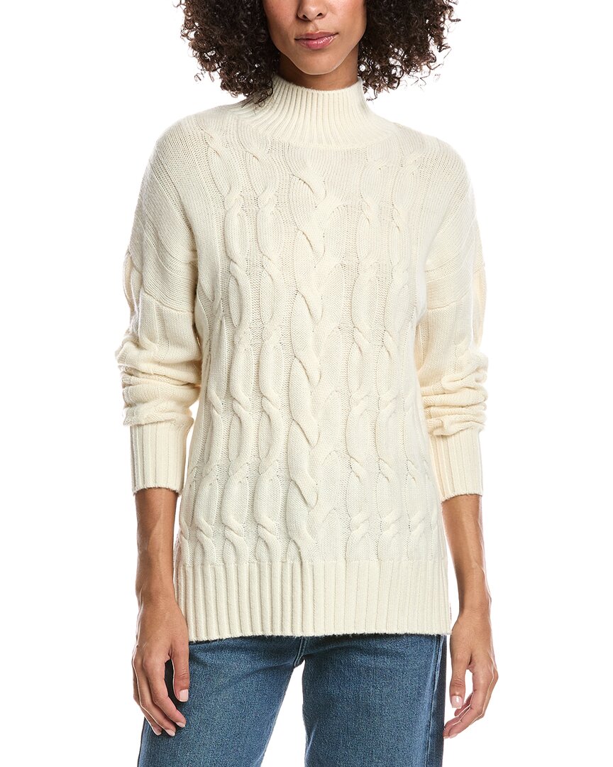 Forte Cashmere Cable Wool & Cashmere-blend Mock Neck Sweater In White