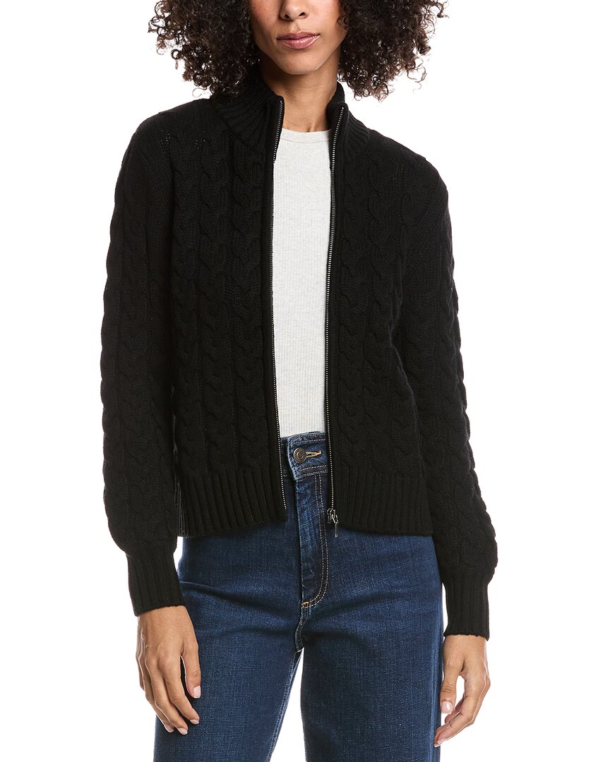 Forte Cashmere Cable Zip Wool & Cashmere-blend Cardigan In Black