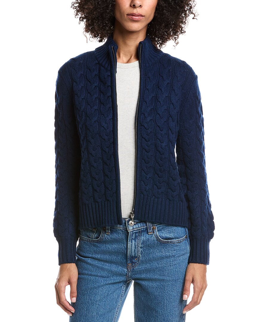 Forte Cashmere Cable Zip Wool & Cashmere-blend Cardigan In Blue