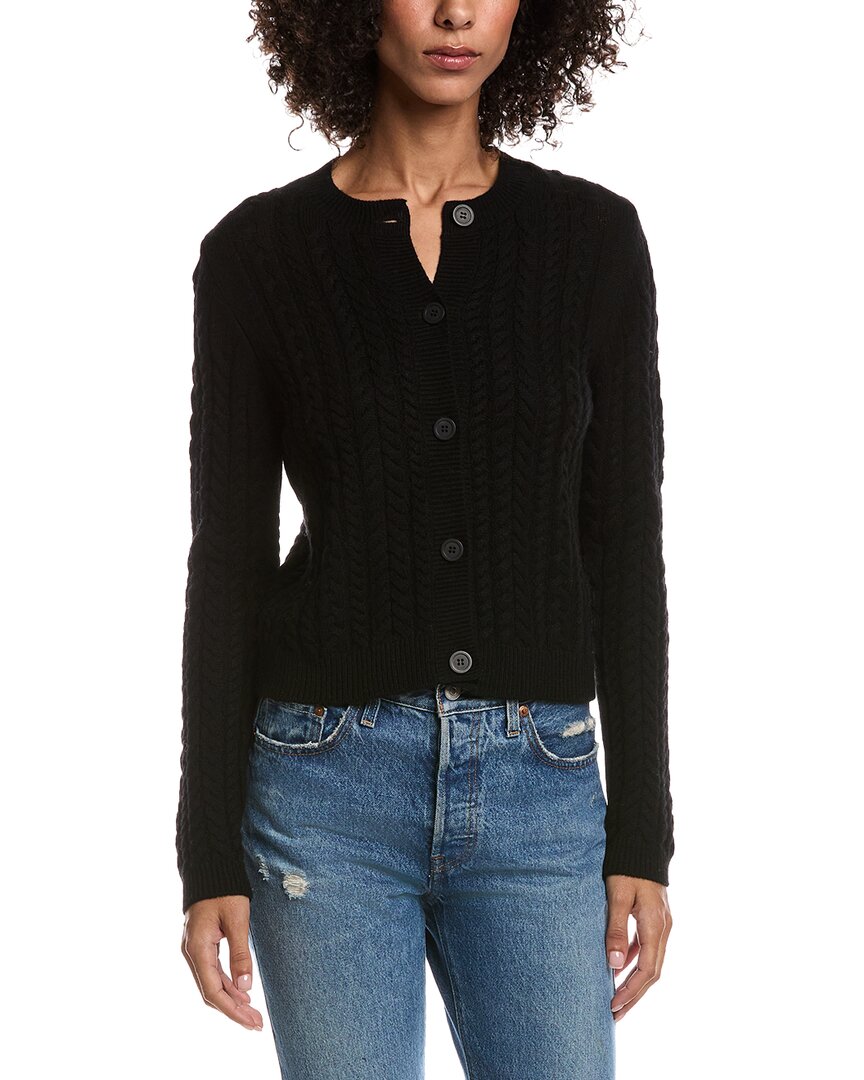 Forte Cashmere Cable Wool & Cashmere-blend Cardigan In Black