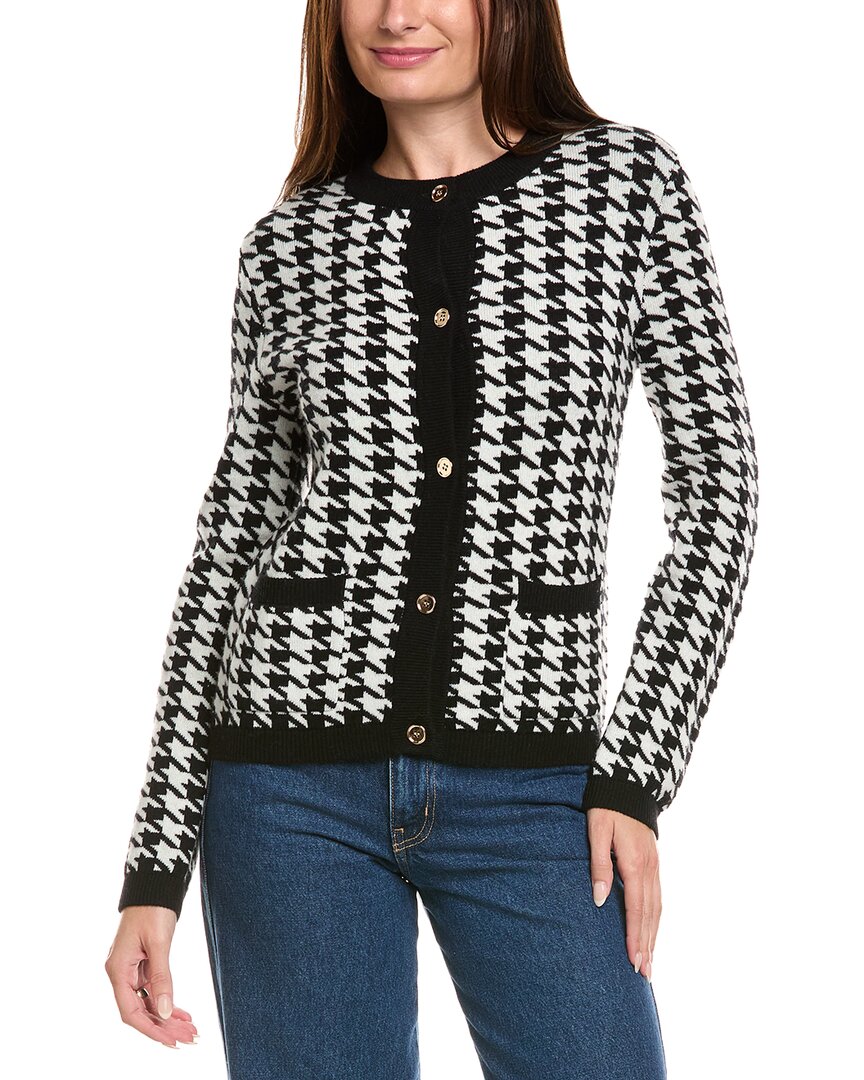 Kier + J Houndstooth Wool & Cashmere-blend Cardigan In Black