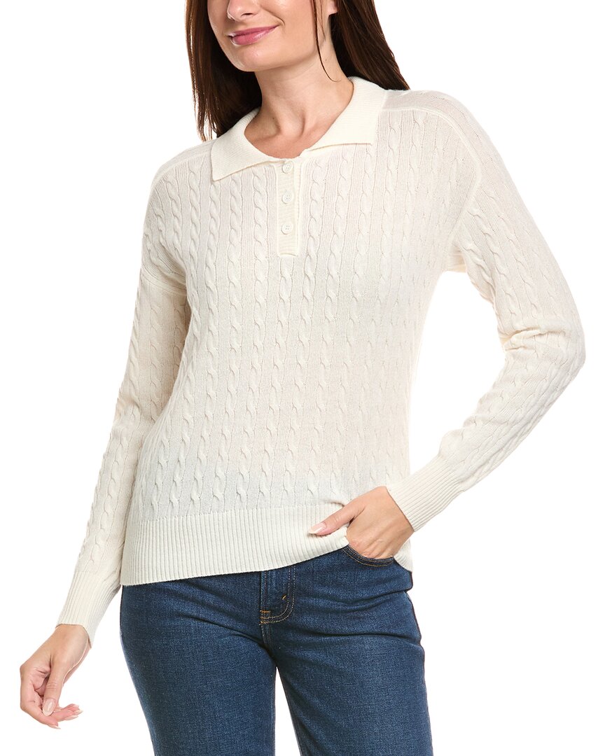 Kier + J Cable Knit Wool & Cashmere-blend Polo Sweater In White