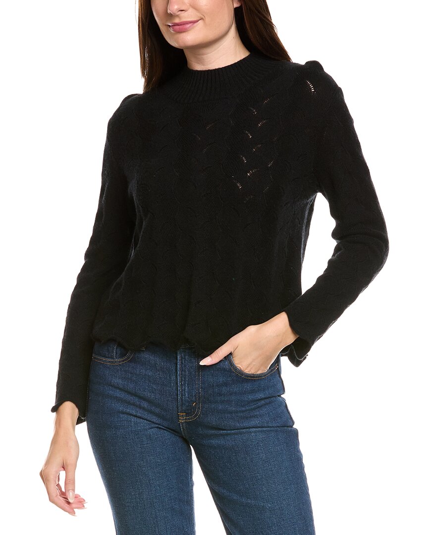 Kier + J Fancy Stitch Mock Neck Wool & Cashmere-blend Sweater In Black