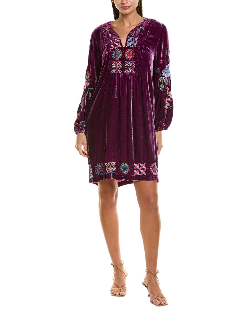 Johnny Was Nikkola Velvet Silk-blend Mini Dress In Purple