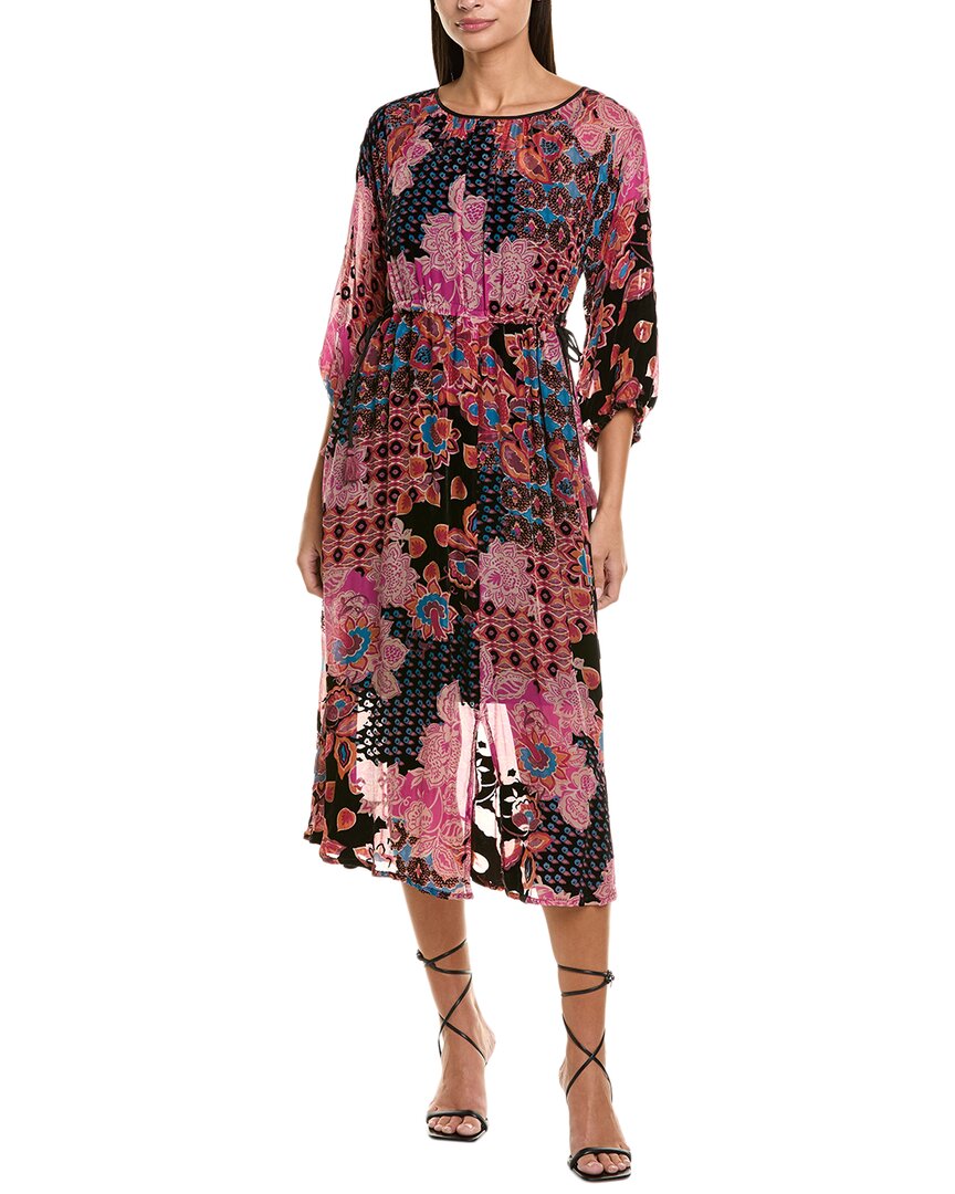 Johnny Was Verronah Burnout Velvet Silk-blend Midi Dress In Multi