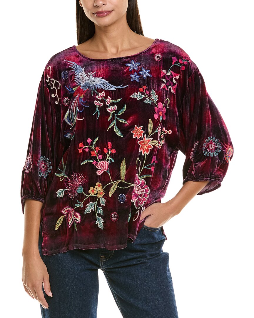 Johnny Was Petite Nikkola Velvet Silk-blend Tunic In Burgundy