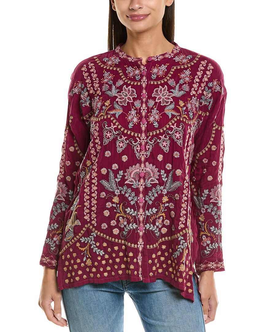Johnny Was Emmea Audrey Floral-embroidered Tunic In Burgundy