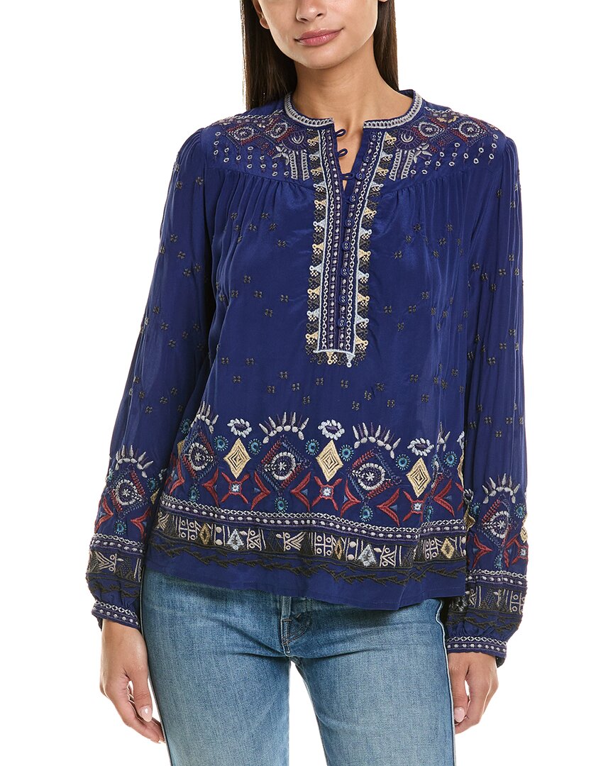 Johnny Was Forest Fern Blouse In Beacon Blue In Blue