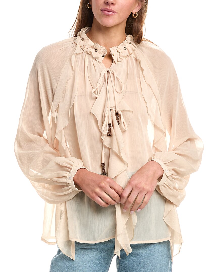 Reveriee Chiffon Ruffle Blouse In Brown