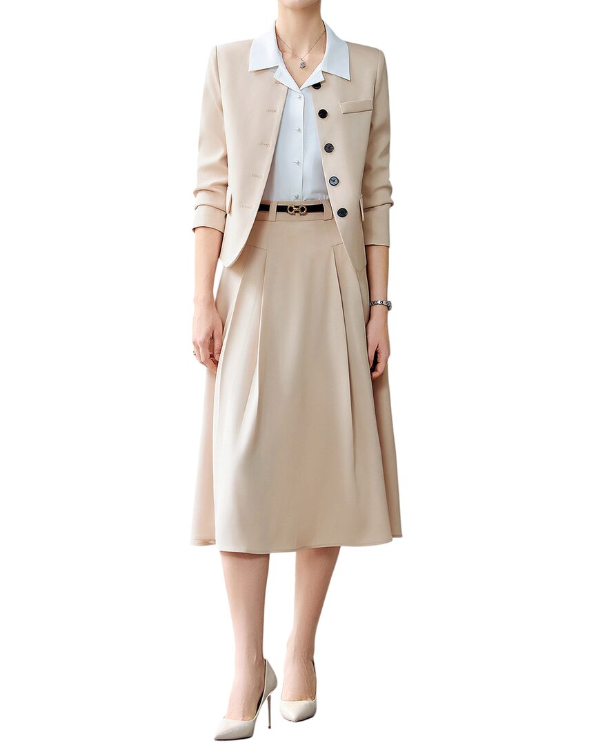 Bossy Chic 2pc Blazer & Skirt Set In Neutral