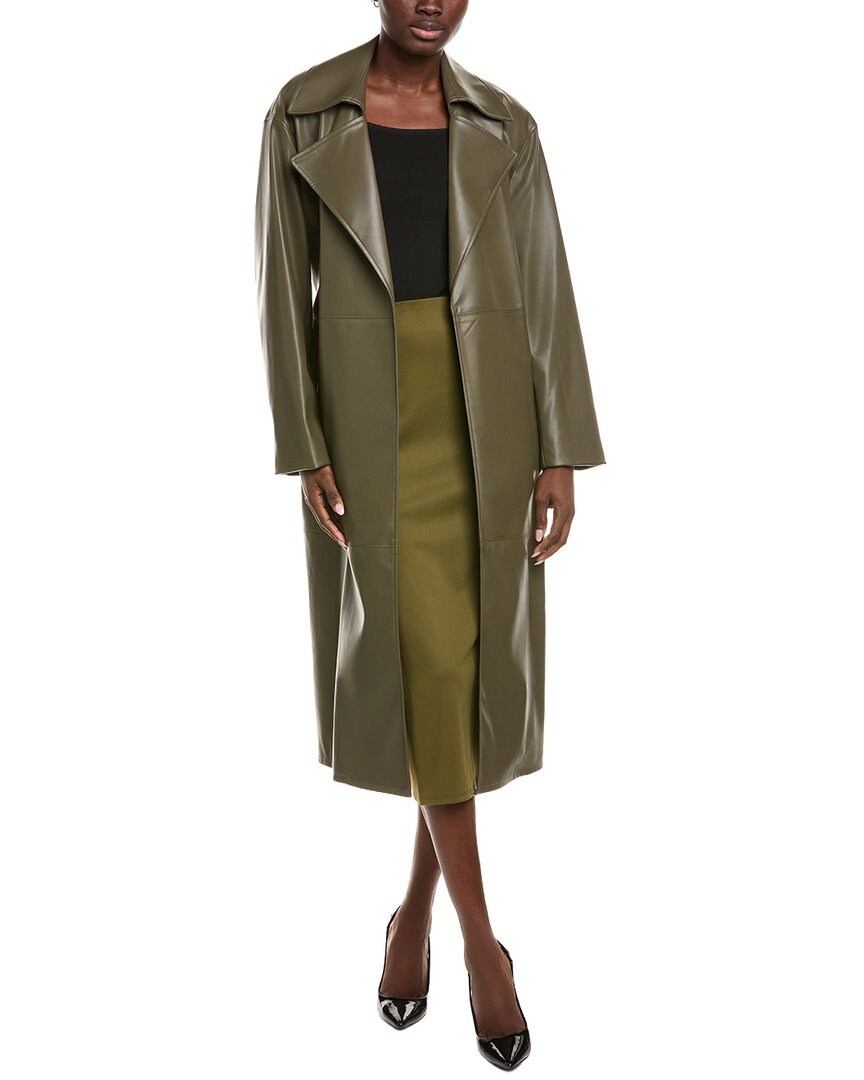 Kenneth Cole Vegan Leather Trench Coat In Green