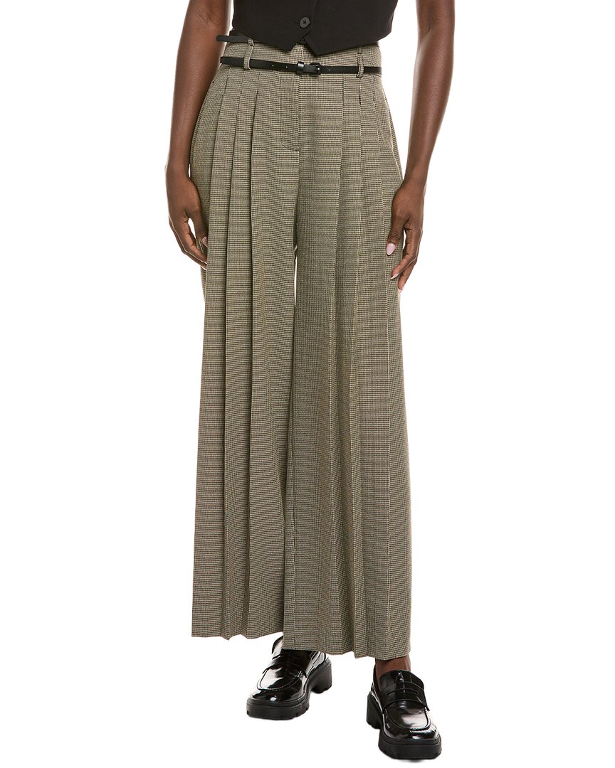 Kenneth Cole Houndstooth Wide Leg Double Belted Pant In Green