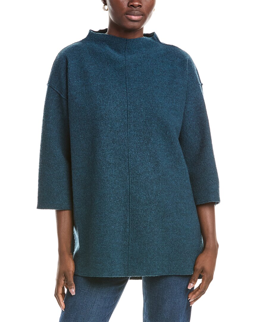 Eileen Fisher Funnel Neck Wool Tunic In Blue