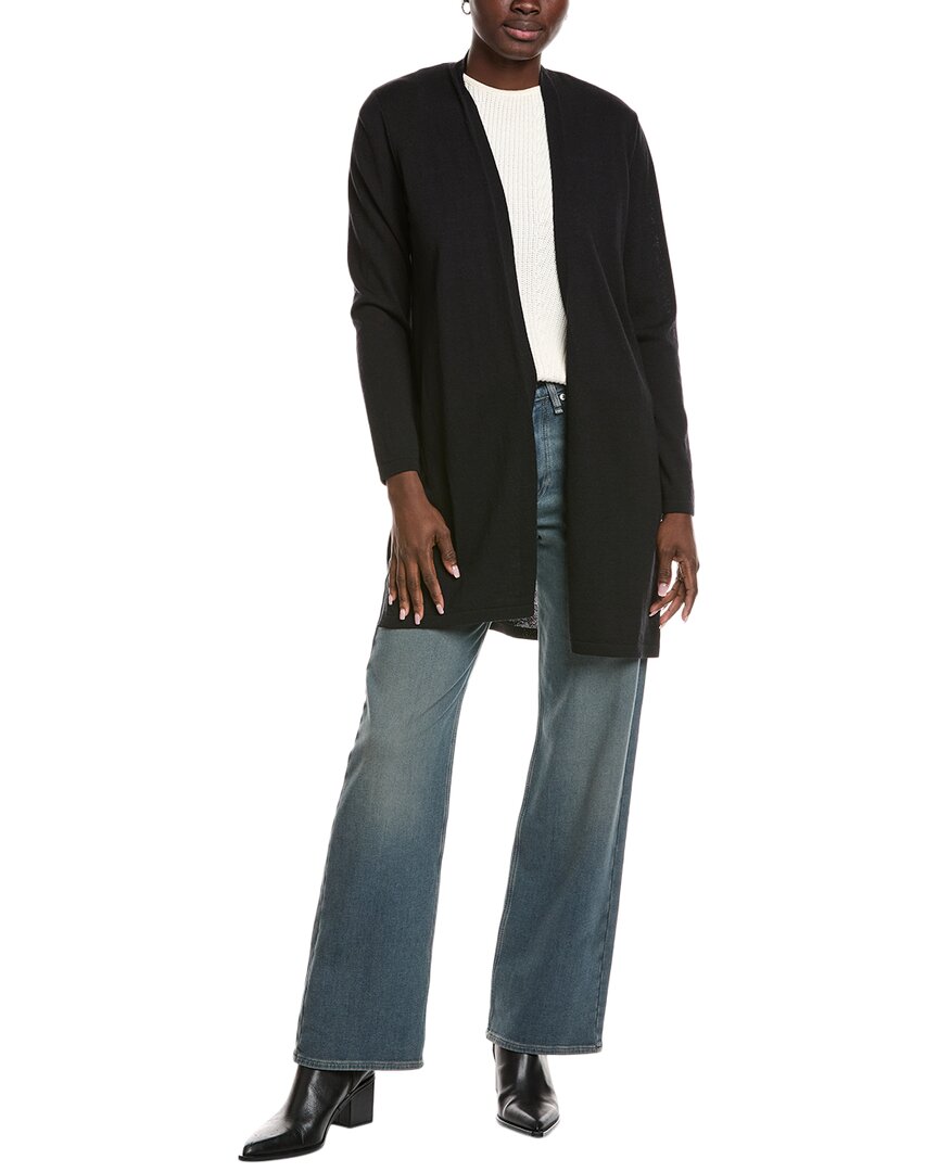 Eileen Fisher Long Wool Cardigan In Black