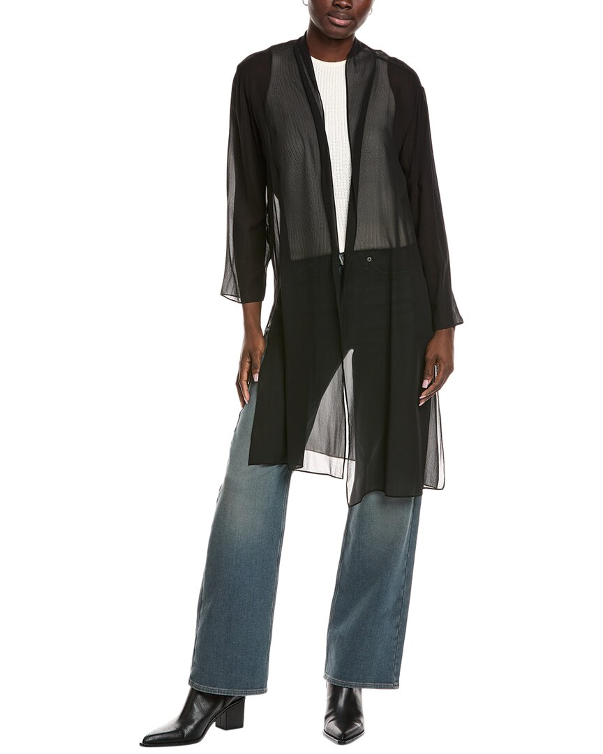 Eileen Fisher High Collar Silk Jacket In Blue