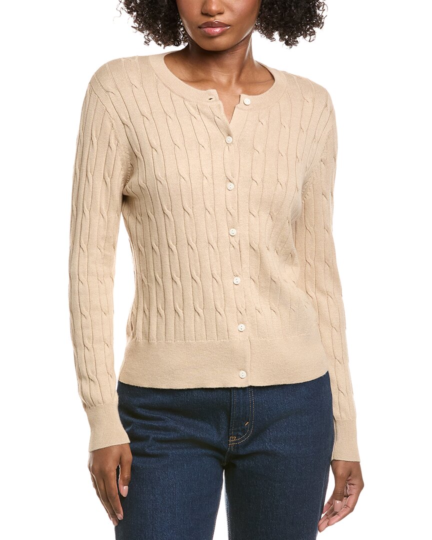 Hannah Rose Classic Cable Full Button Cashmere-blend Cardigan In Brown