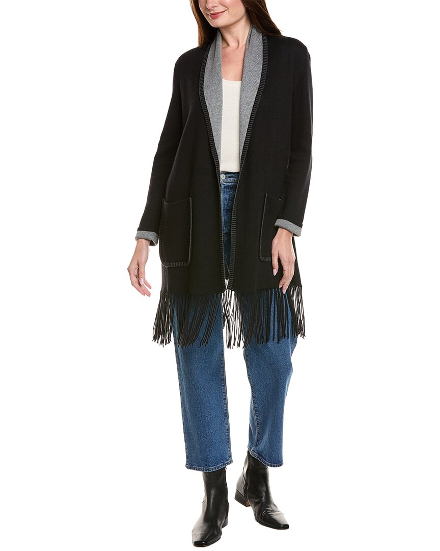Hannah Rose Long Fringe Cashmere-blend Cardigan In Black