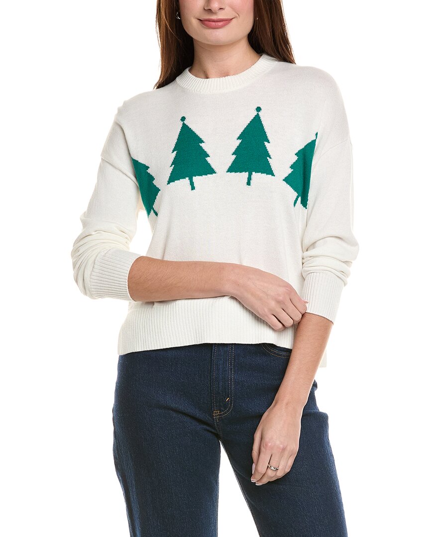 Hannah Rose Christmas Tree Crewneck Cashmere-blend Sweater In White
