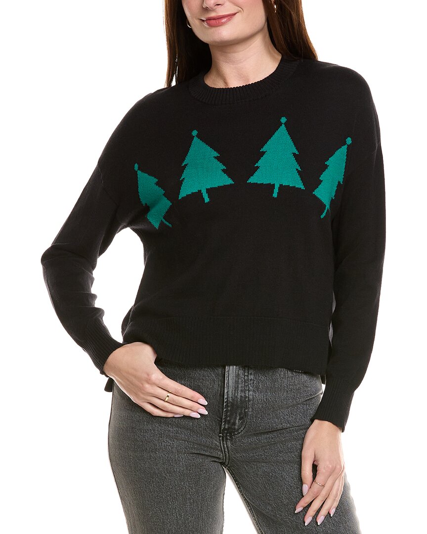 Hannah Rose Christmas Tree Crewneck Cashmere-blend Sweater In Black